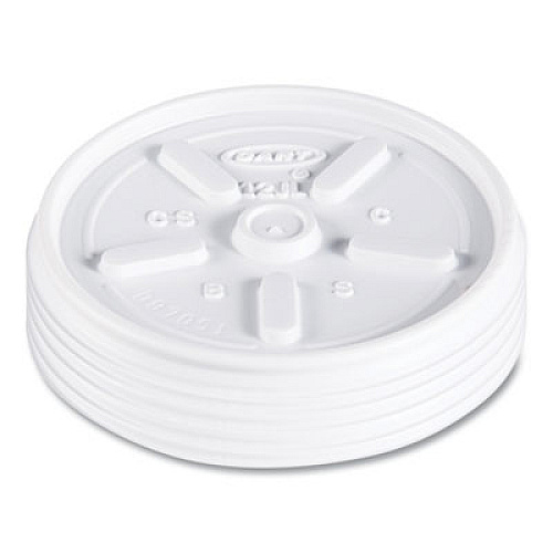 Dart Plastic Lids for Foam Cups, Bowls and Containers, Vented, Fits 6 oz to 14 oz, White, 100/Pack, 10 Packs/Carton (12JL)