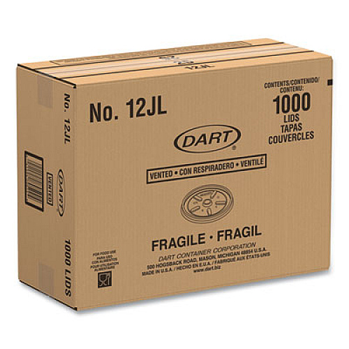 Dart Plastic Lids for Foam Cups, Bowls and Containers, Vented, Fits 6 oz to 14 oz, White, 100/Pack, 10 Packs/Carton (12JL)