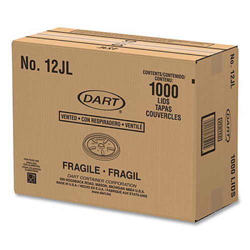 Dart Plastic Lids for Foam Cups, Bowls and Containers, Vented, Fits 6 oz to 14 oz, White, 100/Pack, 10 Packs/Carton (12JL)