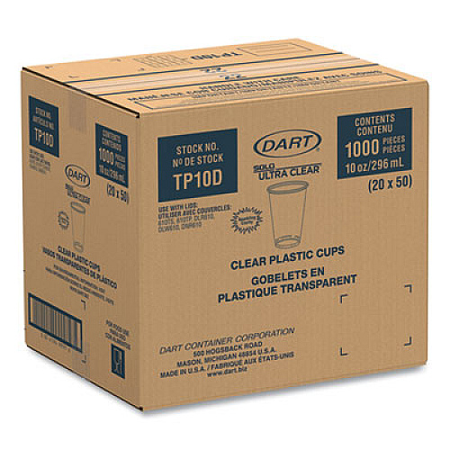 SOLO Ultra Clear PET Cups, Tall, 10 oz, Plastic, 50/Bag, 20 Bags/Carton (TP10DCT)