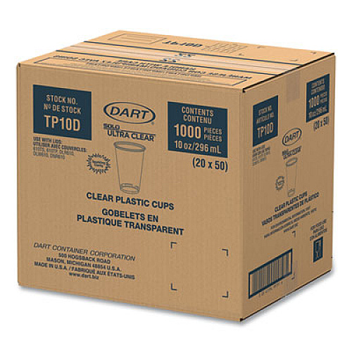 SOLO Ultra Clear PET Cups, Tall, 10 oz, Plastic, 50/Bag, 20 Bags/Carton (TP10DCT)