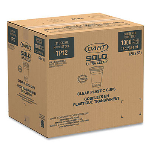 SOLO Ultra Clear PET Cups, Practical Fill, 12 oz to 14 oz, Plastic, 50/Bag, 20 Bags/Carton (TP12CT)