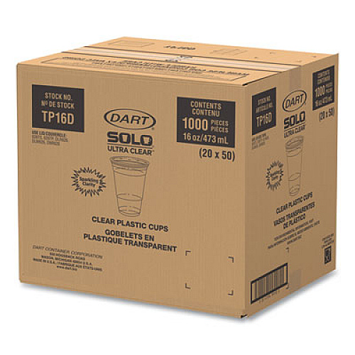 SOLO Ultra Clear PET Cups, Squat, 16 oz, Plastic, 50/Bag, 20 Bags/Carton (TP16DCT)