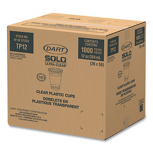 SOLO Ultra Clear PET Cups, Practical Fill, 12 oz to 14 oz, Plastic, 50/Bag, 20 Bags/Carton (TP12CT)
