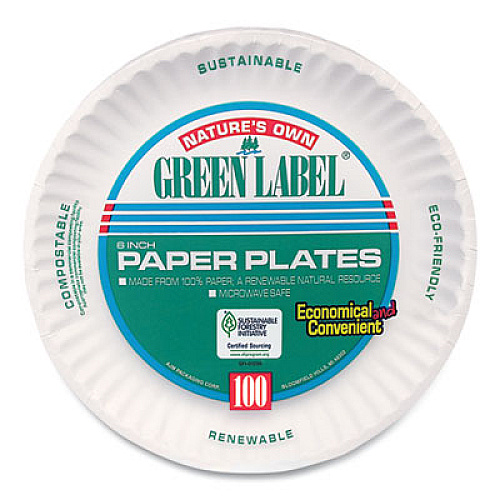 AJM Packaging Corporation White Paper Plates, 6" dia, 100/Pack, 10 Packs/Carton (PP6GREWH)