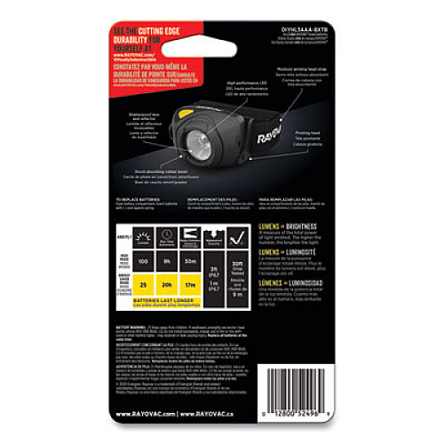 Rayovac Virtually Indestructible LED Headlight, 3 AAA Batteries (Included), 30 m Projection, Black (DIYHL3AAABTA)