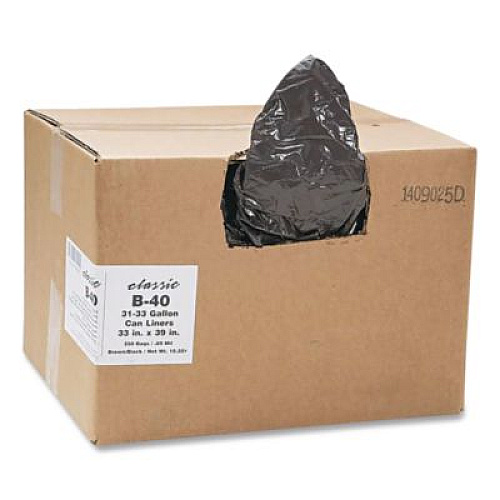 Classic Linear Low-Density Can Liners, 33 gal, 0.63 mil, 33 x 39, Black, 25 Bags/Roll, 10 Rolls/Carton (B40790170)