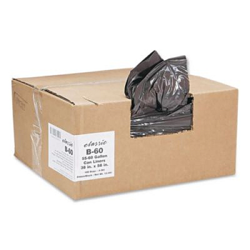 Classic Linear Low-Density Can Liners, 60 gal, 0.9 mil, 38 x 58, Black, 10 Bags/Roll, 10 Rolls/Carton (B60790196)