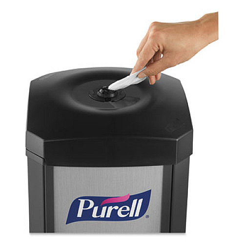 PURELL DS360 High Capacity Hand Sanitizing Wipes Station, 17 x 17.25 x 44.25, Black/Silver (911401SLVHSW)
