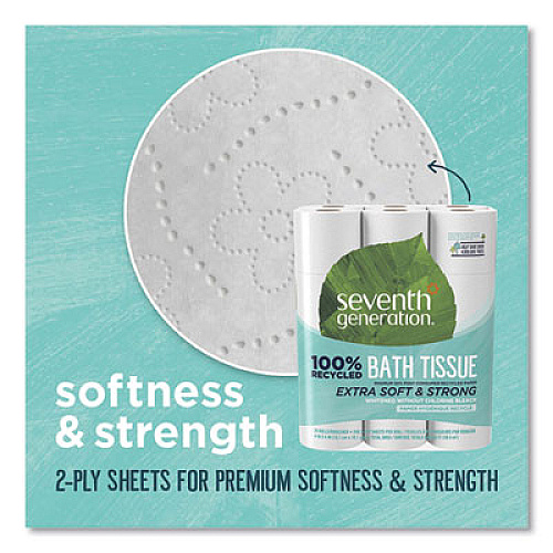 Seventh Generation 100% Recycled Bathroom Tissue, Septic Safe, 2-Ply, White, 240 Sheets/Roll, 24 Rolls/Pack, 2 Packs/Carton (13738CT)
