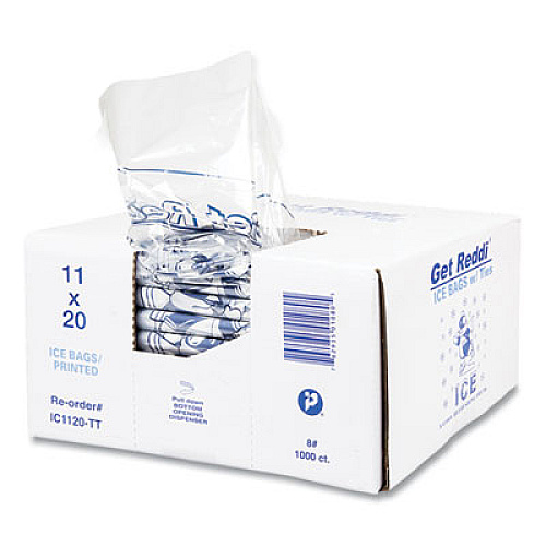 Inteplast Group Ice Bags with Twist-Ties, Ice: Penguin Icon Labeling, 8 lb Capacity, 11" x 20", Clear, 1,000/Carton (IC1120)