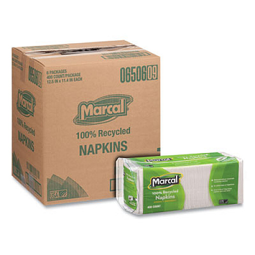 Marcal 100% Recycled Luncheon Napkins, 1 Ply, 11.4 x 12.5, White, 400/Pack, 6 Packs/Carton (6506)