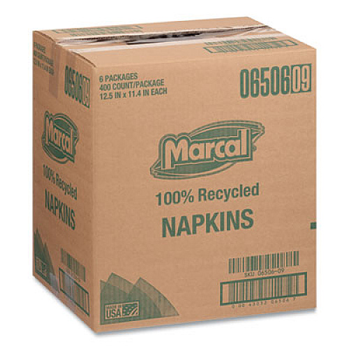 Marcal 100% Recycled Luncheon Napkins, 1 Ply, 11.4 x 12.5, White, 400/Pack, 6 Packs/Carton (6506)