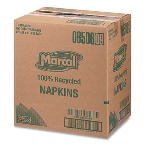 Marcal 100% Recycled Luncheon Napkins, 1 Ply, 11.4 x 12.5, White, 400/Pack, 6 Packs/Carton (6506)