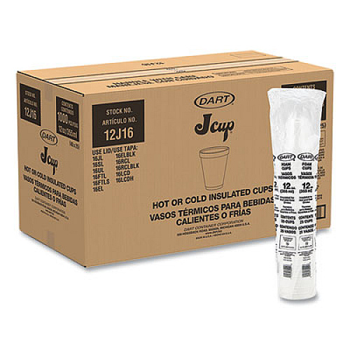 Dart Foam Drink Cups, 12 oz, Squat, White, 1,000/Carton (12J16)