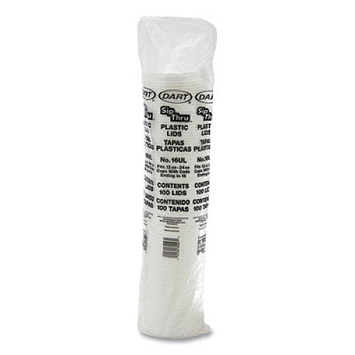 Dart Plastic Lids, Fits 12 oz to 24 oz Hot/Cold Foam Cups, Sip-Thru Lid, White, 100/Pack, 10 Packs/Carton (16UL)