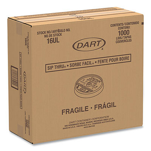Dart Plastic Lids, Fits 12 oz to 24 oz Hot/Cold Foam Cups, Sip-Thru Lid, White, 100/Pack, 10 Packs/Carton (16UL)