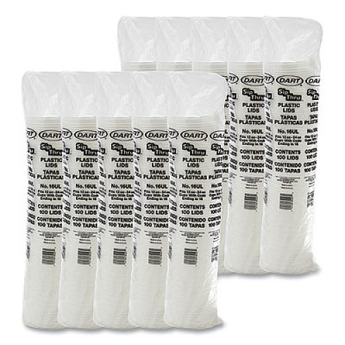 Dart Plastic Lids, Fits 12 oz to 24 oz Hot/Cold Foam Cups, Sip-Thru Lid, White, 100/Pack, 10 Packs/Carton (16UL)