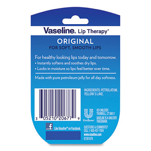 Vaseline Lip Therapy, Original Flavor, 0.25 oz Plastic Flip-Top Container, 32/Carton (20677CT)