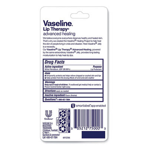 Vaseline Lip Therapy Advanced Lip Balm, Original Flavor, 0.35 oz Tube, 72/Carton (75000CT)