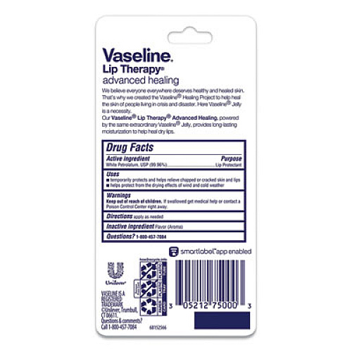 Vaseline Lip Therapy Advanced Lip Balm, Original Flavor, 0.35 oz Tube (75000EA)