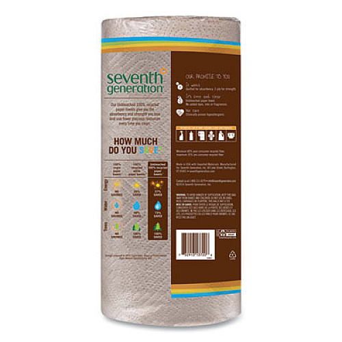 Seventh Generation Natural Unbleached 100% Recycled Paper Kitchen Towel Rolls, 2-Ply, Individually Wrapped, 11 x 9, 120/Roll, 30 Rolls/Carton (13720CT)