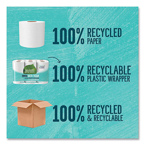 Seventh Generation 100% Recycled Bathroom Tissue, Septic Safe, 2-Ply, White, 240 Sheets/Roll, 12 Rolls/Pack (13733PK)