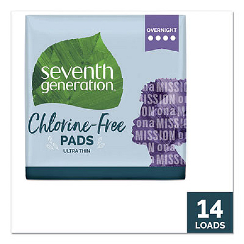 Seventh Generation Chlorine-Free Ultra Thin Pads with Wings, Overnight, 14/Pack, 12 Packs/Carton (45003)
