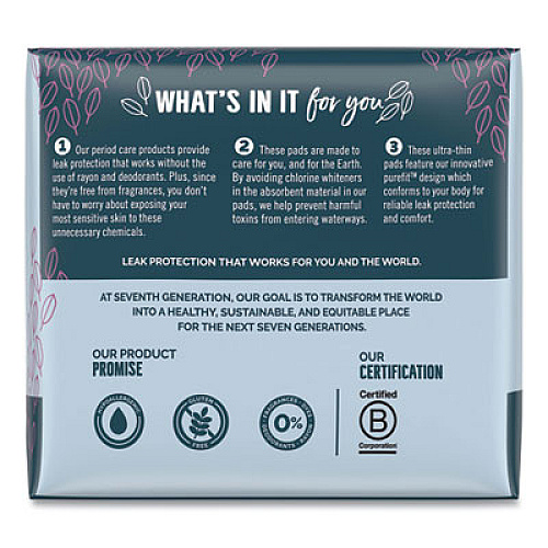 Seventh Generation CHLORINE-FREE ULTRA THIN PADS WITH WINGS, SUPER LONG, 16/PACK, 12 PACKS/CARTON (45004)
