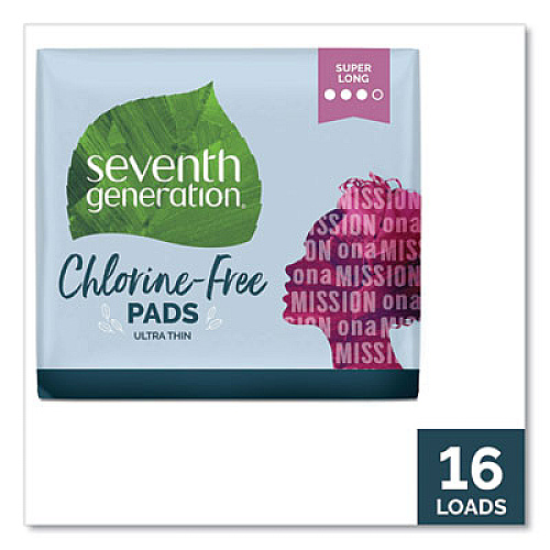 Seventh Generation CHLORINE-FREE ULTRA THIN PADS WITH WINGS, SUPER LONG, 16/PACK, 12 PACKS/CARTON (45004)