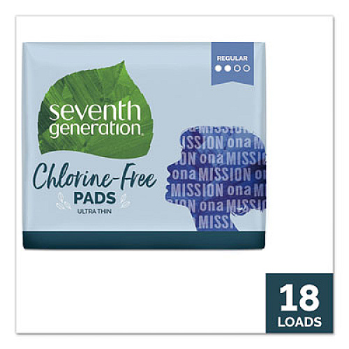 Seventh Generation CHLORINE-FREE ULTRA THIN PADS WITH WINGS, REGULAR, 18/PACK, 6 PACKS/CARTON (450022)