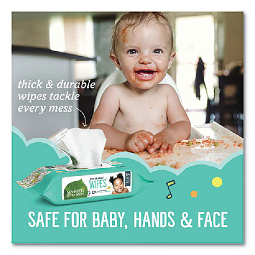 Seventh Generation Free and Clear Baby Wipes, 7 x 7, Refill, Unscented, White, 256/Pack, 3 Packs/Carton (34219CT)