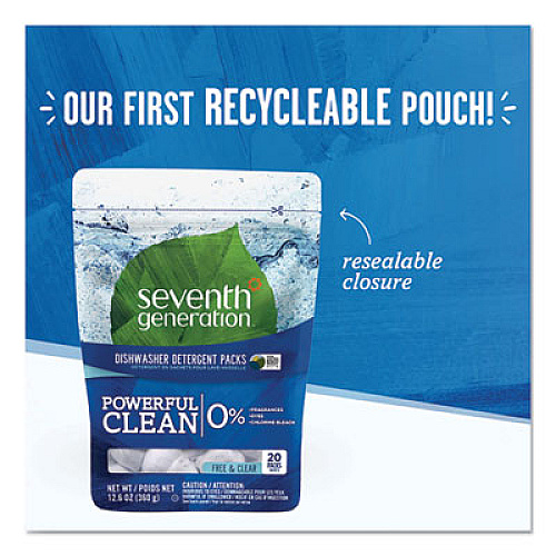 Seventh Generation Natural Dishwasher Detergent Concentrated Packs, Free and Clear, 20 Packets/Pack (22818PK)