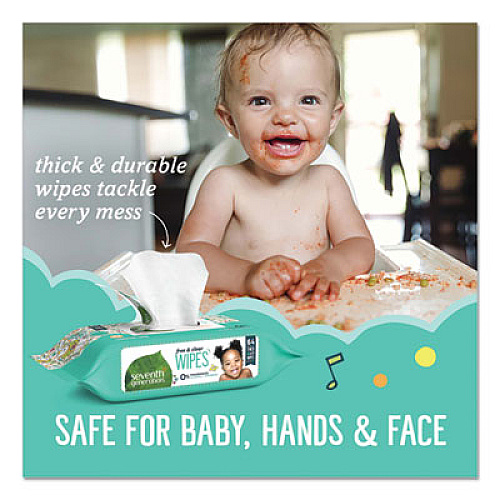 Seventh Generation Free and Clear Baby Wipes, Refill, 7 x 7, Unscented, White, 256/Pack (34219)