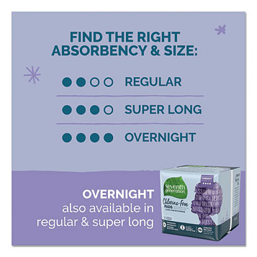 Seventh Generation Chlorine-Free Ultra Thin Pads with Wings, Overnight, 14/Pack, 12 Packs/Carton (45003)