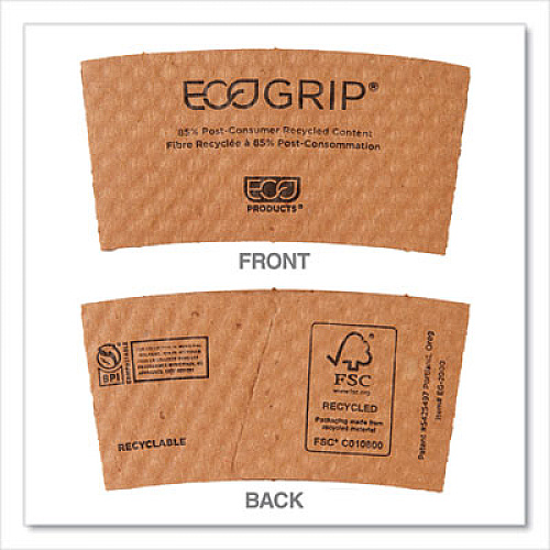 Eco-Products EcoGrip Hot Cup Sleeves - Renewable and Compostable, Fits 12, 16, 20, 24 oz Cups, Kraft, 1,300/Carton (EG2000)