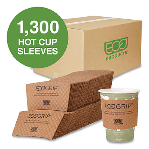Eco-Products EcoGrip Hot Cup Sleeves - Renewable and Compostable, Fits 12, 16, 20, 24 oz Cups, Kraft, 1,300/Carton (EG2000)