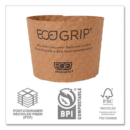 Eco-Products EcoGrip Hot Cup Sleeves - Renewable and Compostable, Fits 12, 16, 20, 24 oz Cups, Kraft, 1,300/Carton (EG2000)