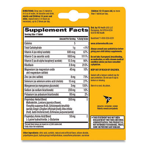 Airborne Immune Support Effervescent Tablet, Zesty Orange, 20 Count (96298)