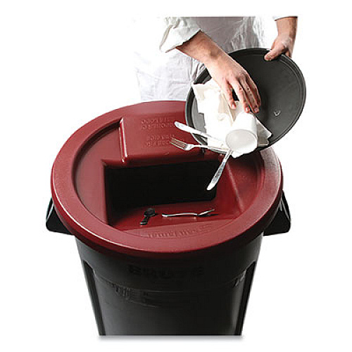 San Jamar KatchAll Flatware Retriever, Round, 24" Diameter x 9h, 32/44 gal Capacity, Red (KA3244)
