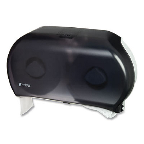 San Jamar Twin 9" Jumbo BathTissue Dispenser, Classic, 19 x 5.25 x 12, Transparent Black Pearl (R4000TBK)