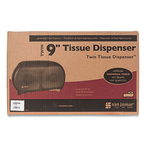 San Jamar Twin 9" Jumbo BathTissue Dispenser, Classic, 19 x 5.25 x 12, Transparent Black Pearl (R4000TBK)