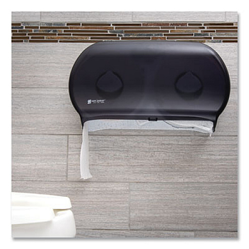 San Jamar Twin 9" Jumbo BathTissue Dispenser, Classic, 19 x 5.25 x 12, Transparent Black Pearl (R4000TBK)