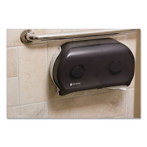 San Jamar Twin 9" Jumbo BathTissue Dispenser, Classic, 19 x 5.25 x 12, Transparent Black Pearl (R4000TBK)