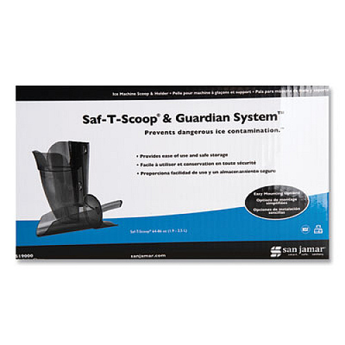 San Jamar Saf-T-Scoop and Guardian System for Ice Machines, 64 oz to 86 oz Ice Scoop, Transparent Blue (SI9000)