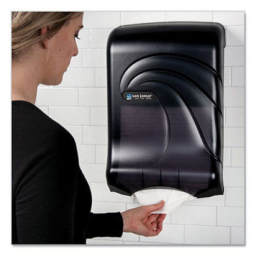 San Jamar Large Capacity Ultrafold Multifold/C-Fold Towel Dispenser, Oceans, 11.75 x 6.25 x 18, Transparent Black Pearl (T1790TBK)