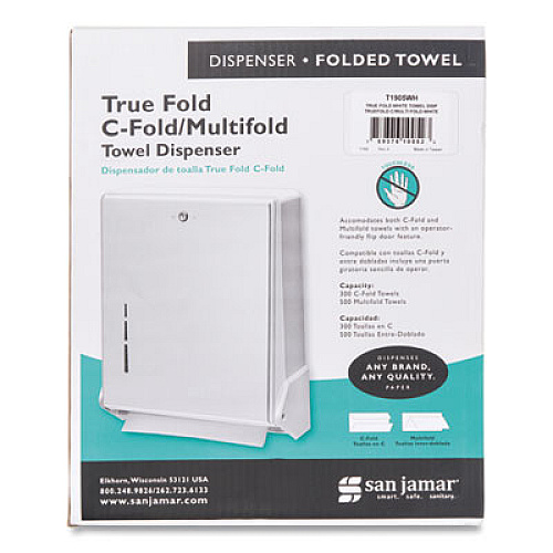 San Jamar True Fold C-Fold/Multifold Paper Towel Dispenser, 11.63 x 5 x 14.5, White (T1905WH)