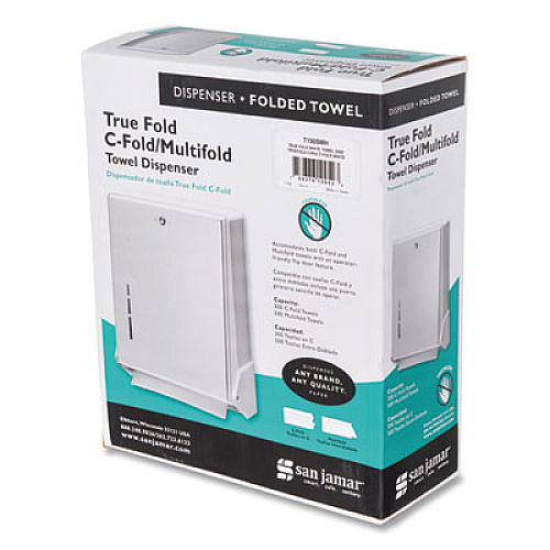 San Jamar True Fold C-Fold/Multifold Paper Towel Dispenser, 11.63 x 5 x 14.5, White (T1905WH)