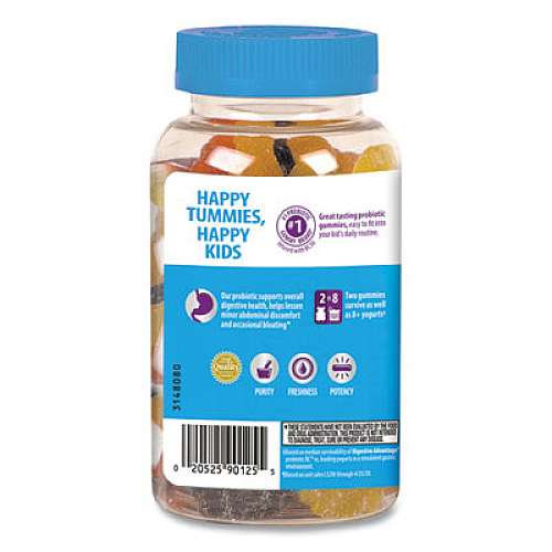 Digestive Advantage Kids Probiotic Gummies, Natural Fruit Flavors, 80/Bottle (90125)