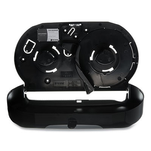 San Jamar Twin Jumbo Bath Tissue Dispenser,20 1/14x5 7/8x11 9/10, Blk/Faux Stainless Steel (R4070BKSS)